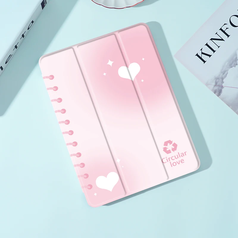 Pink heart iPad Case For iPad Air4/5 10.9inch,Pro11,Air1/Air2 9.7 Cover,with Pencil Holder,Auto Wake/Sleep Cover