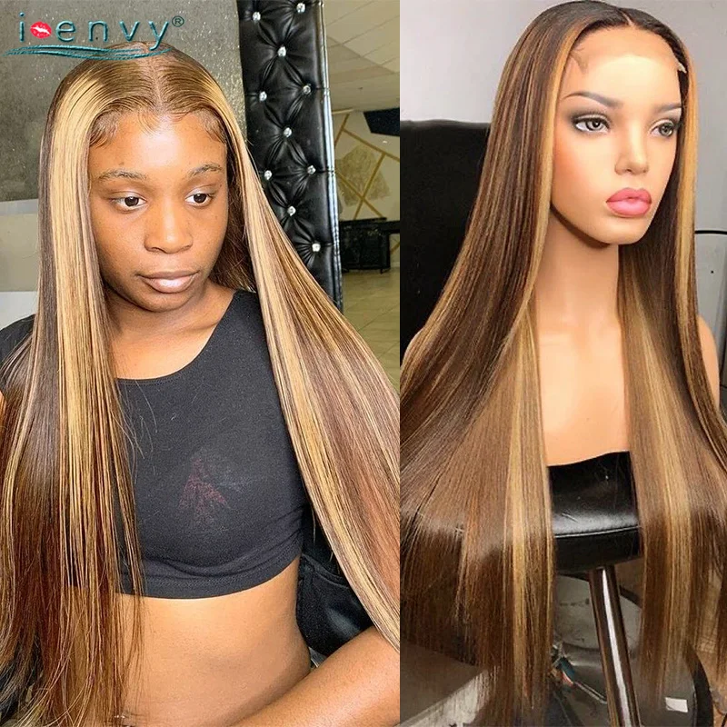 Straight 13X4 Highlight Blonde Lace Frontal Wig Human Hair 30 Inch Lace Front Human Hair Wigs Pre-Plucked Real Human Hair 180%