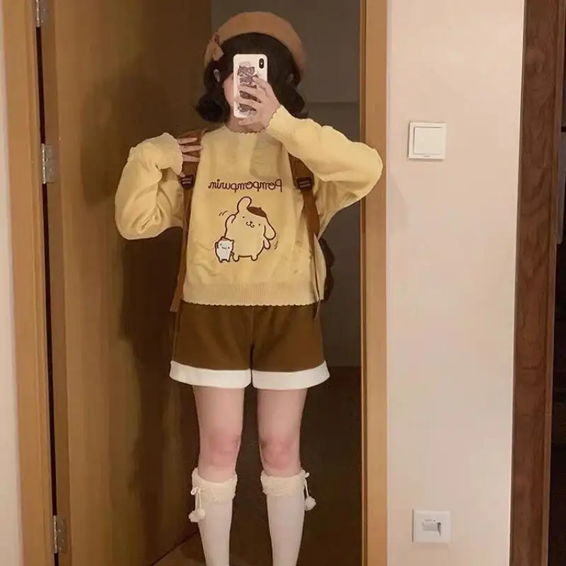 Милый женский свитер в стиле аниме Cinnamoroll с героями мультфильмов Kuromi Y2K, свободные теплые топы Kawaii для девочек, весенне-осенняя модная милая женская одежда