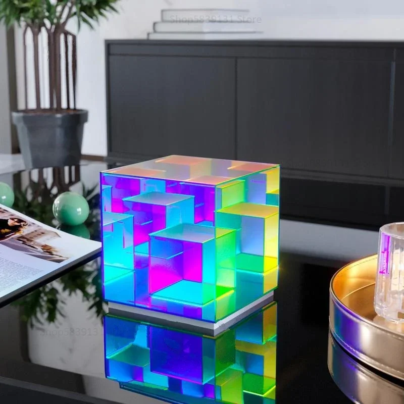 Imagem -04 - Criativo Moderno Pequenas Luzes da Noite Led Cubo Mágico Lâmpada de Acrílico Cubo Led Cor Lâmpadas Mesa Caixa Cubo Mágico Personalizado Luz