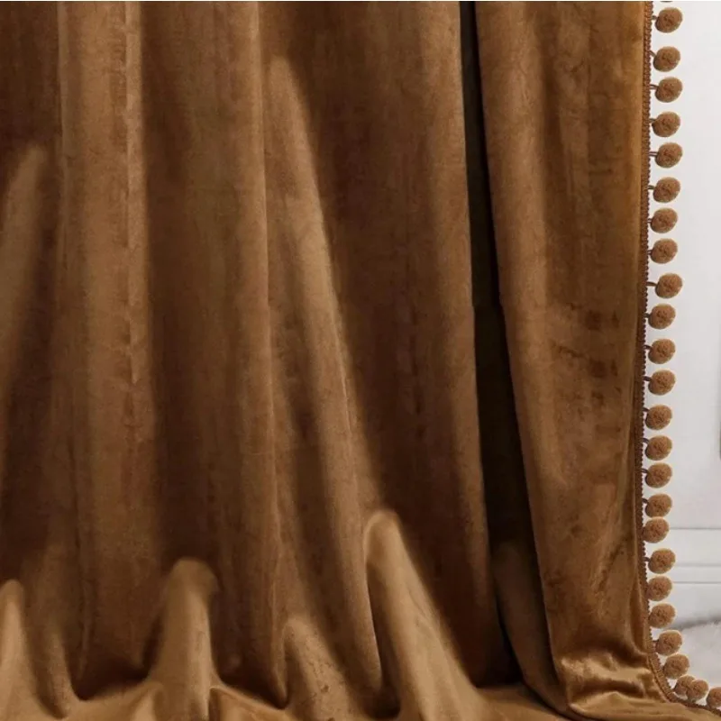 European Classic Solid Color Velvet Double-sided Ball Curtains Living Room Bedroom Balcony Curtains
