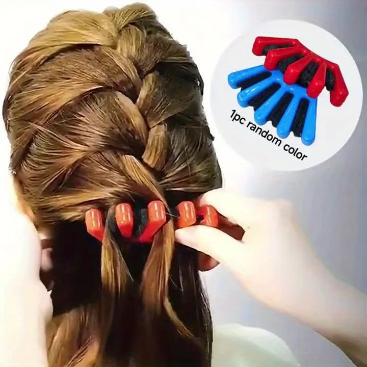 1 5-Finger Sponge Hair Braiding Tool, DIY Wave Curly Twist Styling Kit, Manual Hair Weaver Crimper for Women Girls Party Travel