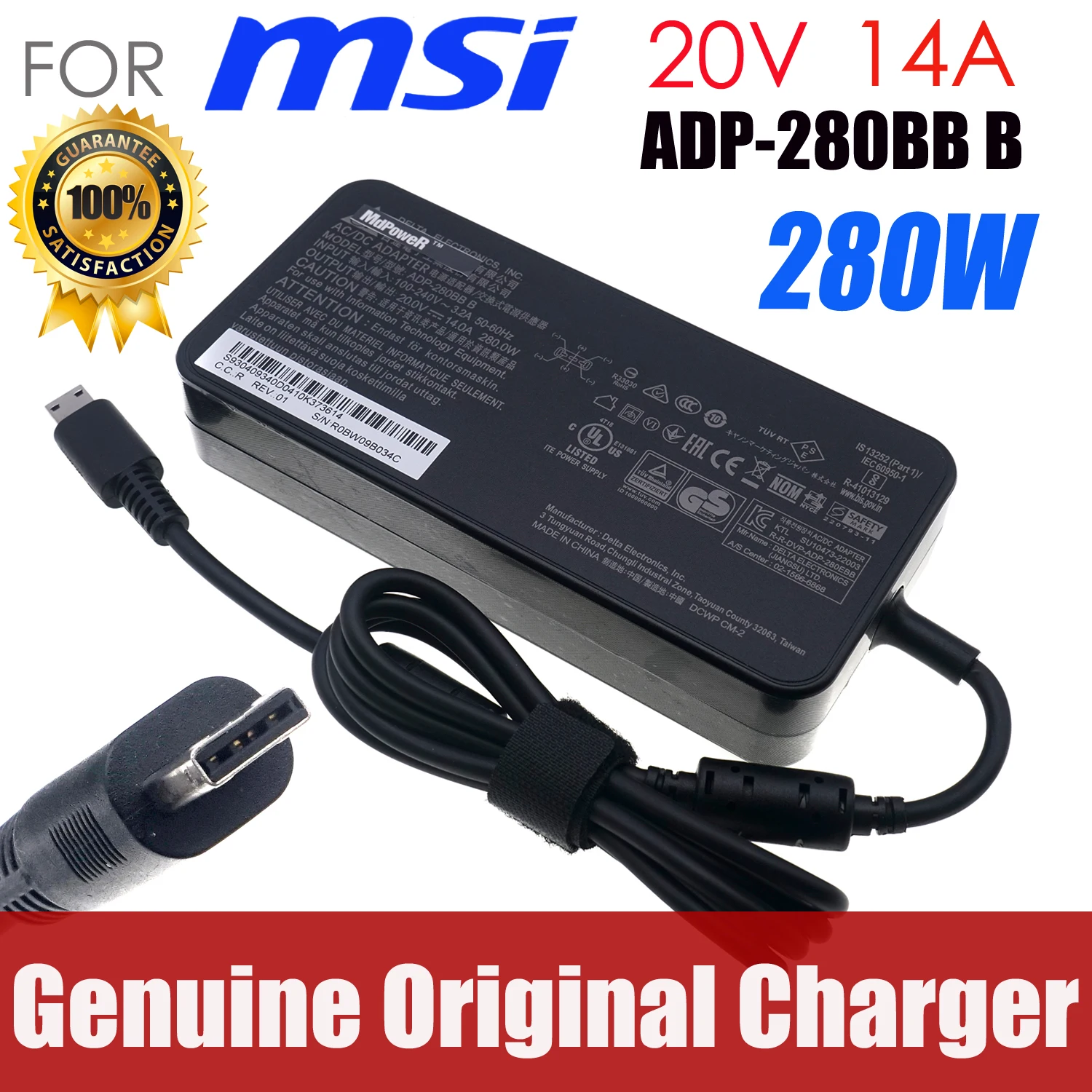 

Original 20V 14A 280W ADP-280BB B AC DC Adapter Charger For MSI GE66 GE76 GP76 GP66 Power Supply Special USB Tip