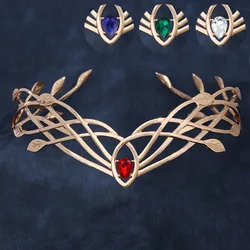 KMVEXO Goddess Cosplay Forehead Round Elves Crown Tiara Women Man Vintage Leaf Headband Bridal Hair Accessories Wedding Headwear