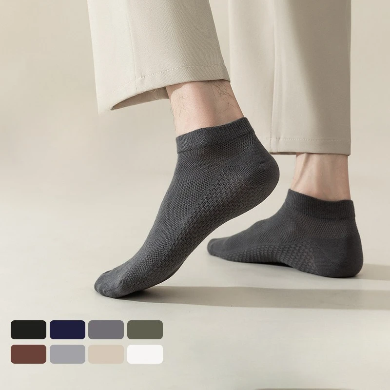 Men's Summer Mesh Cotton Ankle Socks Breathable Moisture Wicking Non Slip Low Cut No Show Socks for Men Daily Office Sports Wear