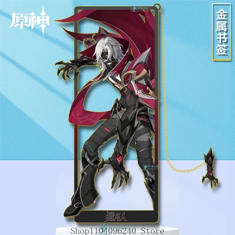 

Genshin Impact Rächer of Solnari Cosplay Game Metal Bookmarks Souvenir Hollow Out Pendant Decor Collection Halloween Mascot Gift