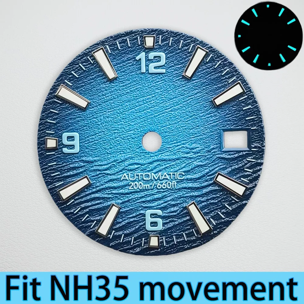 New Style High Quality 28.5mm NH35 Dial Marine texture Green/Bule  C3 Bgw9 Lume For Nh35 NH36 Movement Watch Accessories