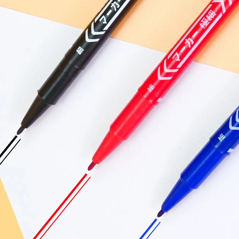 3pcs Wholesale Twin Tip Permanent Marker Pen Fine Point Waterproof Ink Thin Nib Crude Nib Black Ink 0.5mm-1mm Fine Color