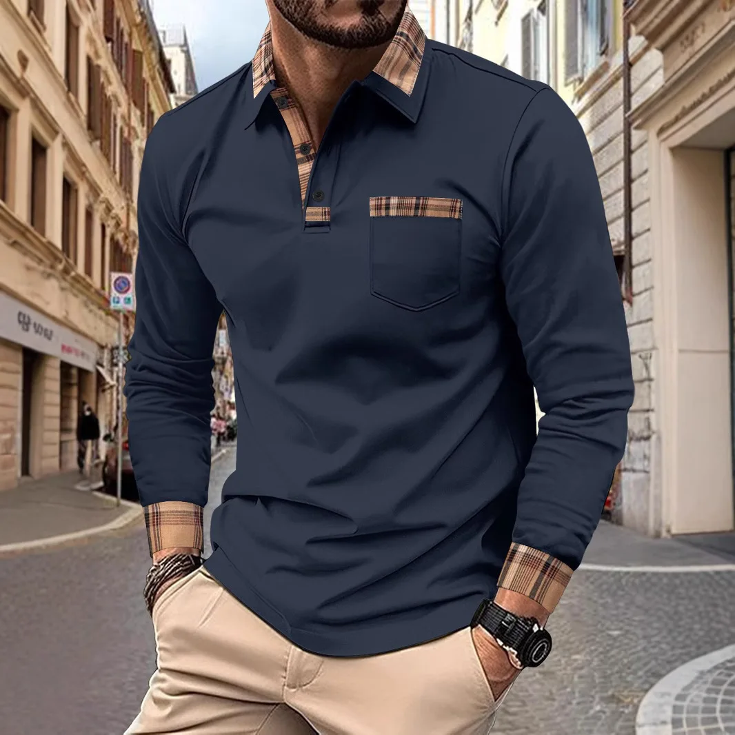 Men's T-shirt Classic Long Sleeves Polo Shirt Spring and Autumn Top Casual T-shirt Button Lapel Super Large S-3XL Casual Polo Sh