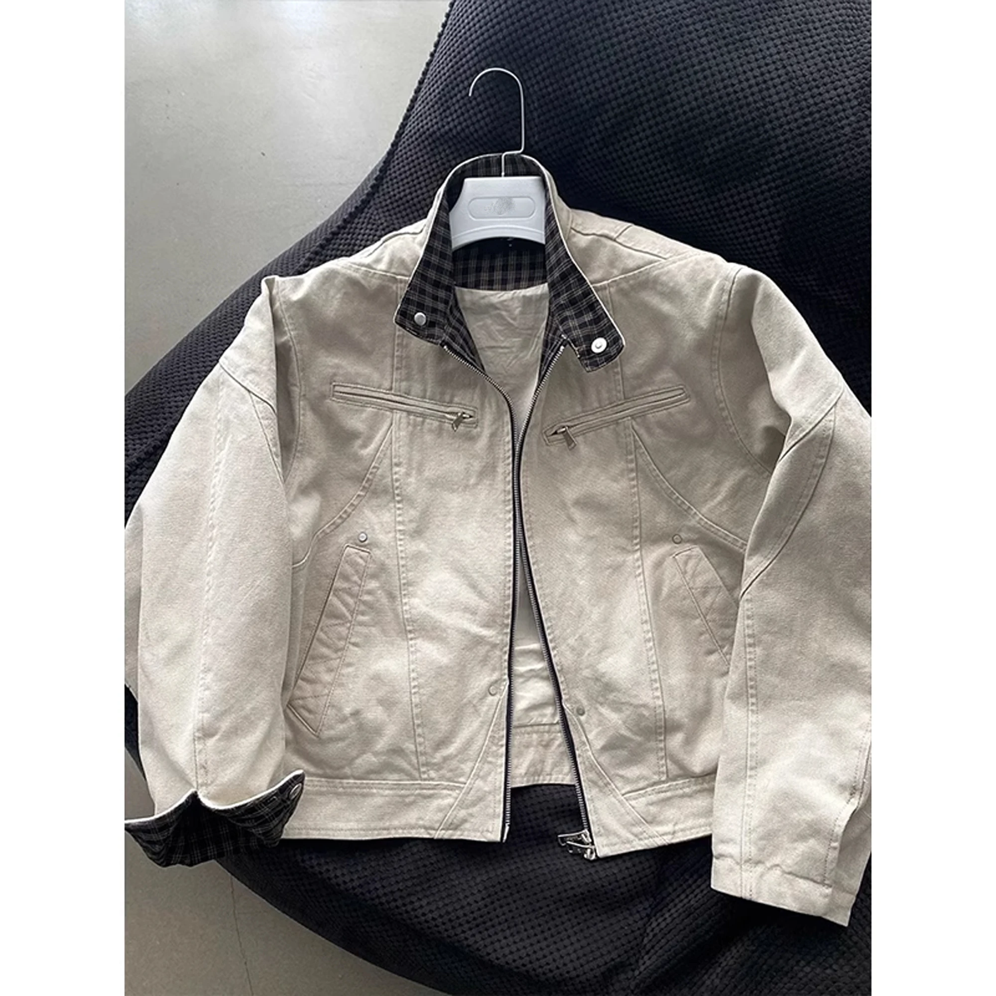 

American Retro Harington Jaet for Men Spring Autumn Heavyweight Waed Canvas Stand Collar Workwear Outerwear