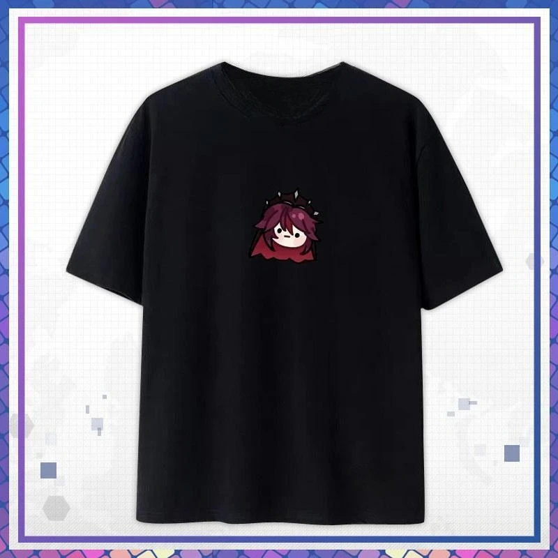 تي شيرت للجنسين Genshin Mondstadt تي شيرت مطبوع صغير - تشيبي فينتي، كلي، ديلوك وماكينة الحلاقة للجنسين بأكمام قصيرة تي شيرت