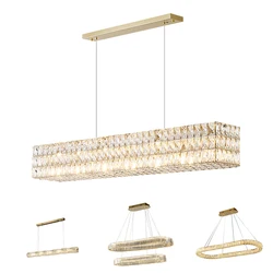 Stainless Steel Modern Ceiling Crystal Chandelier For Rectangular Dinning Table Long Bar Counter Hanging LED Pendant Light