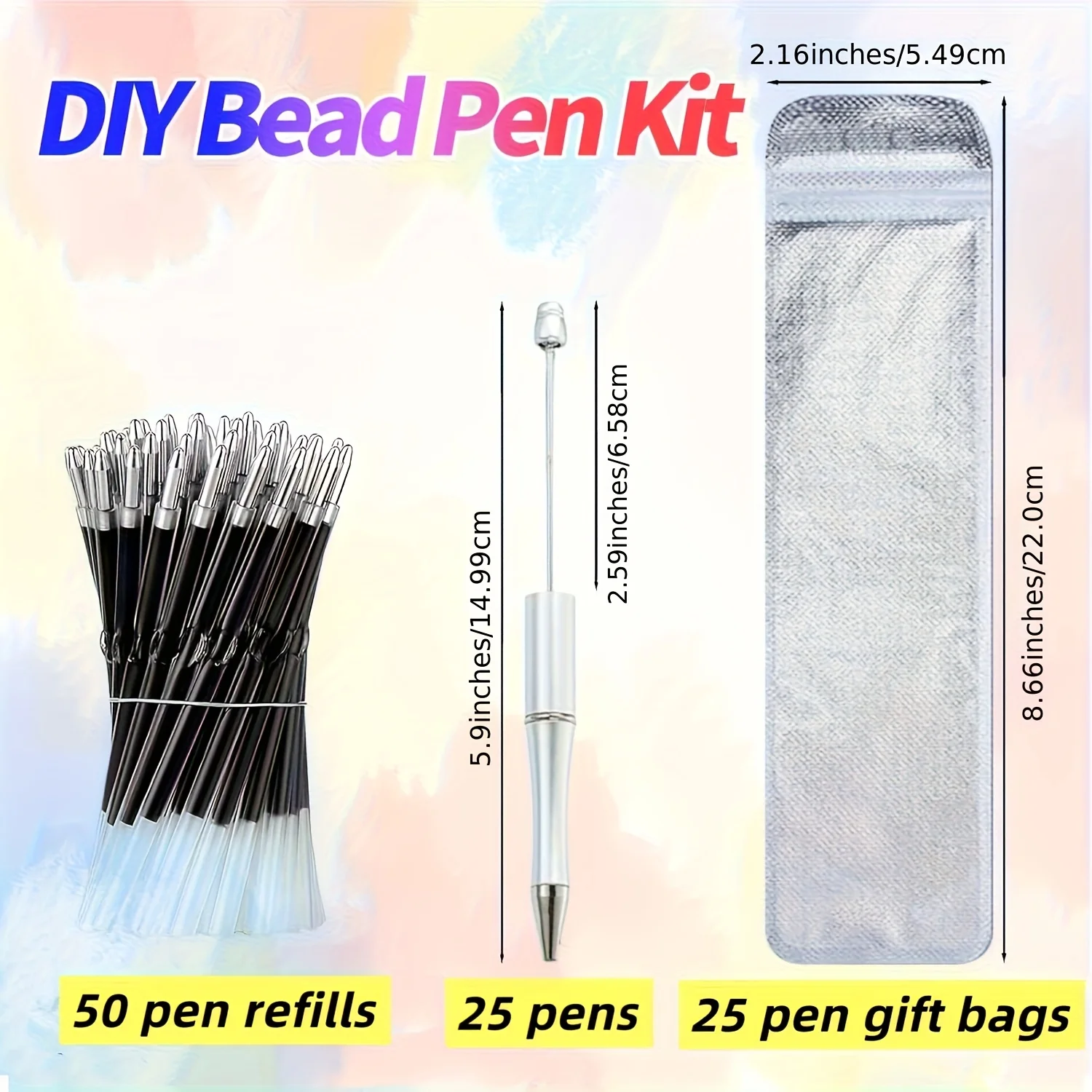 100本のプラスチックビーズペン、リフィル付き、DIYビーズペンキット、オフィス職場用品に最適