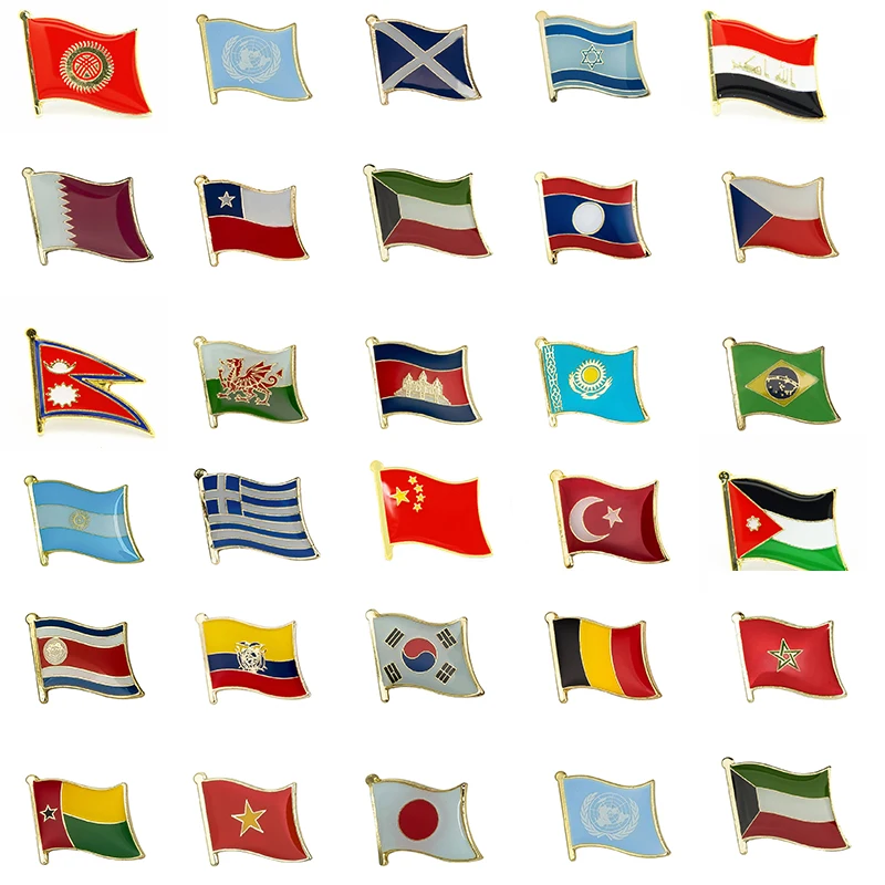 Flags, badges, and pins of countries around the world