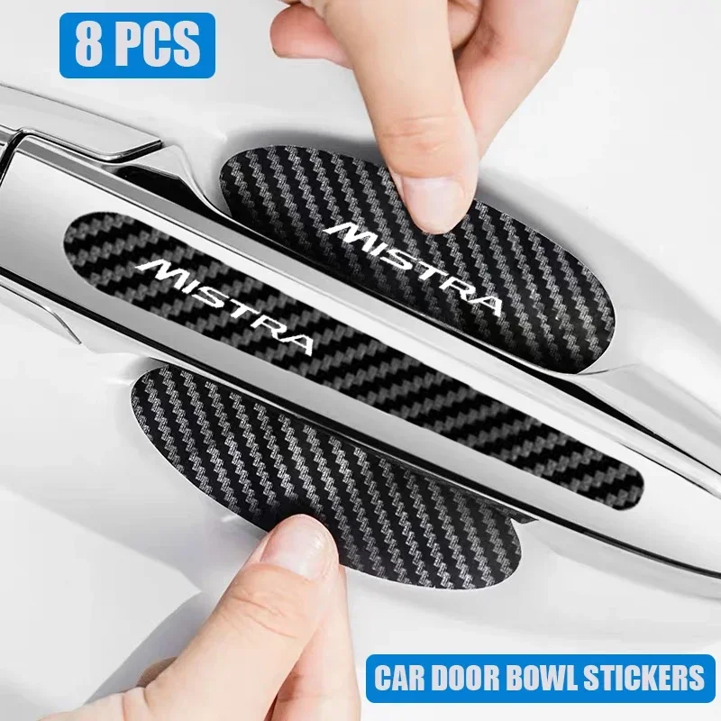8PCS Car Door Bowl Stickers Cover for Hyundai MISTRA Logo Carbon Fiber Exterior Strip Texture Protect Anti Scratches Tape Decals