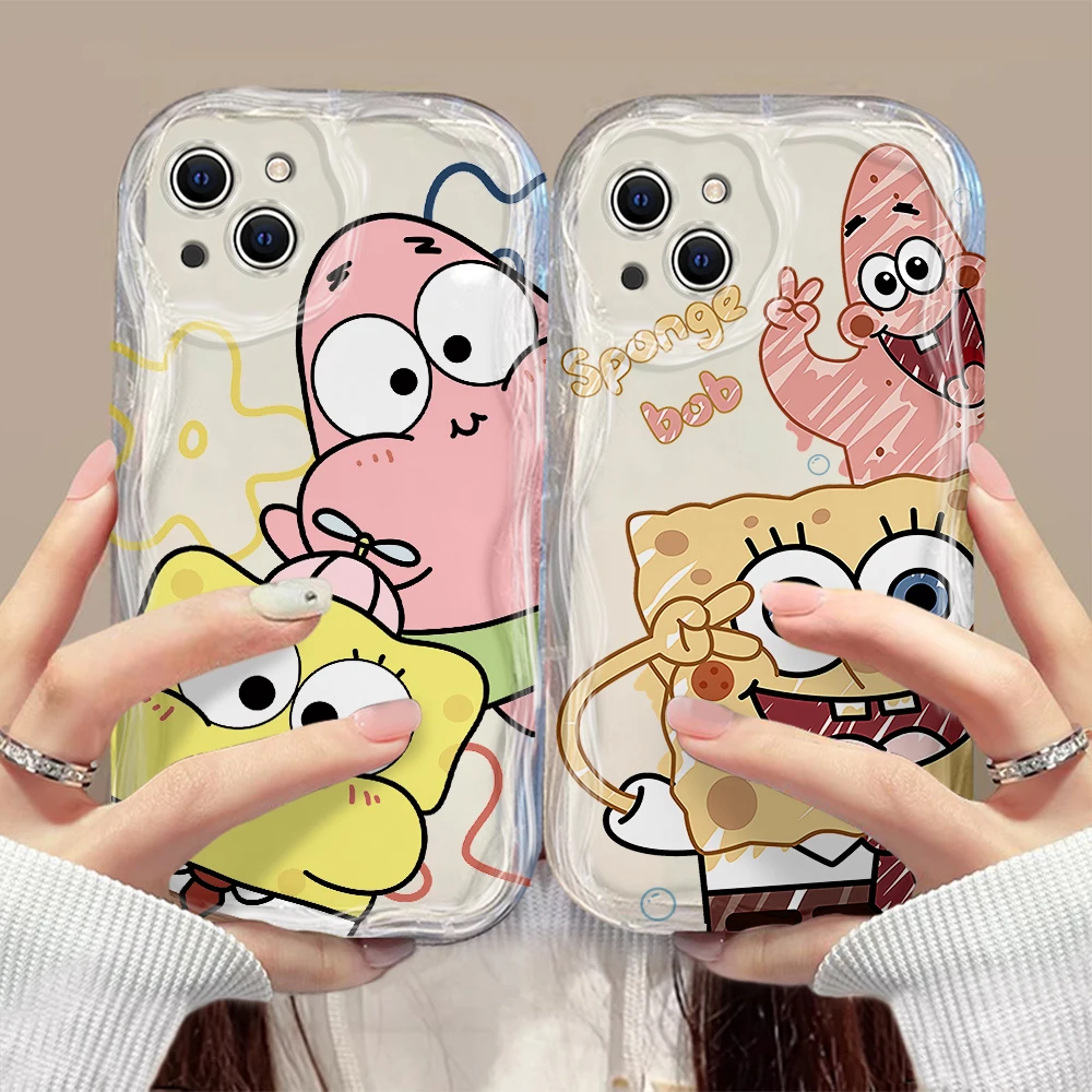 Cute SpongeBobs SquarePants 3D Wave Case For iPhone 15 14 13 12 11 Pro Max Mini X XR XSMAX 8 7 6S Plus Soft Silicone Cover