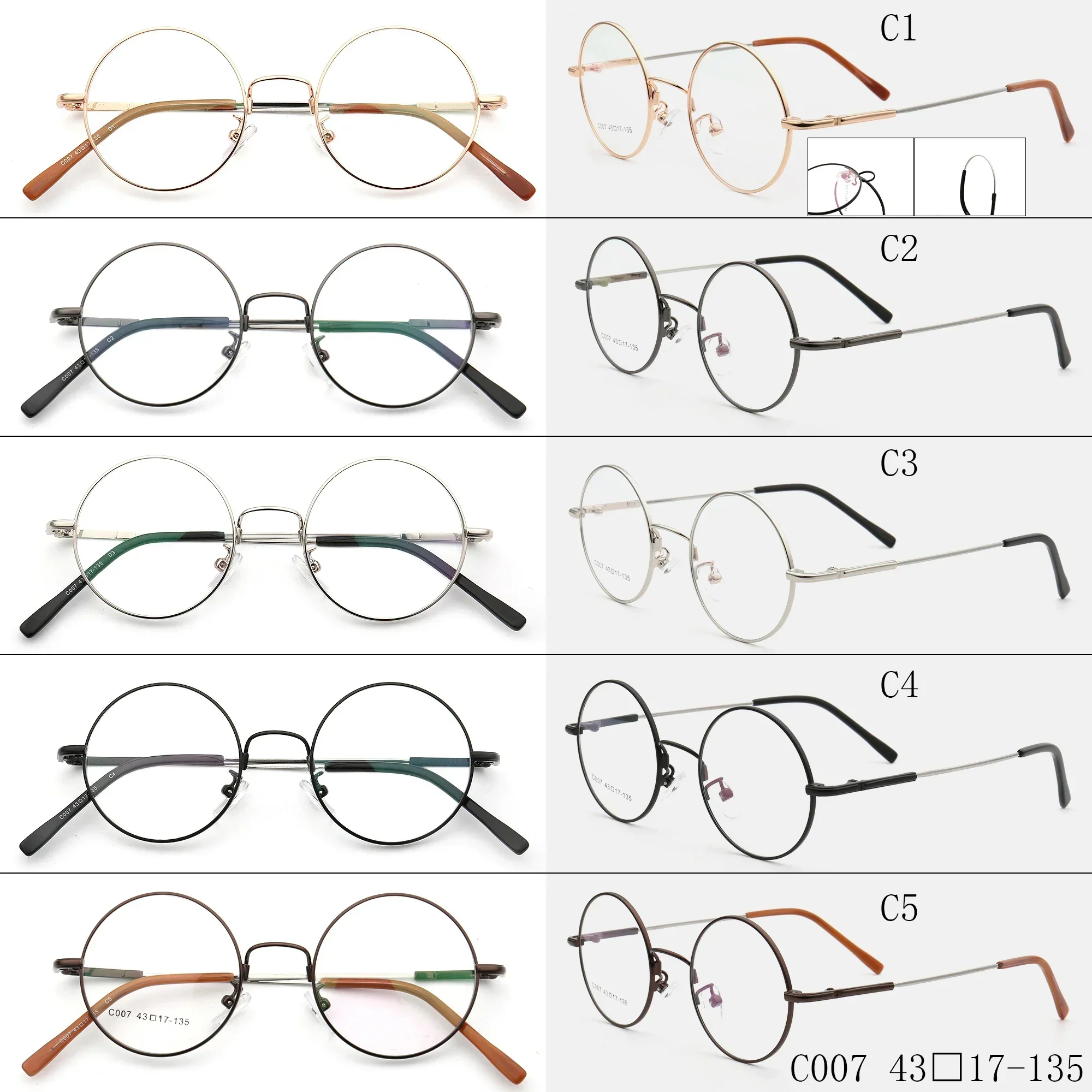 

Men Metal Optical Glasses Frames Women Round Eyeglass Frames Flexible Memory Metal Gold Eyewear Prescription Spectacles