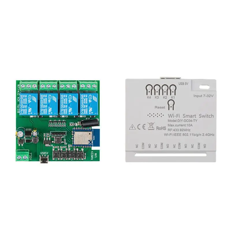 

4CH Tuya Wifi Smart Switch Wifi Switch 7-32V 5V 2.4G Wifi Smartlife Home Automation Module For IFTT Alexa Google Home-TCE