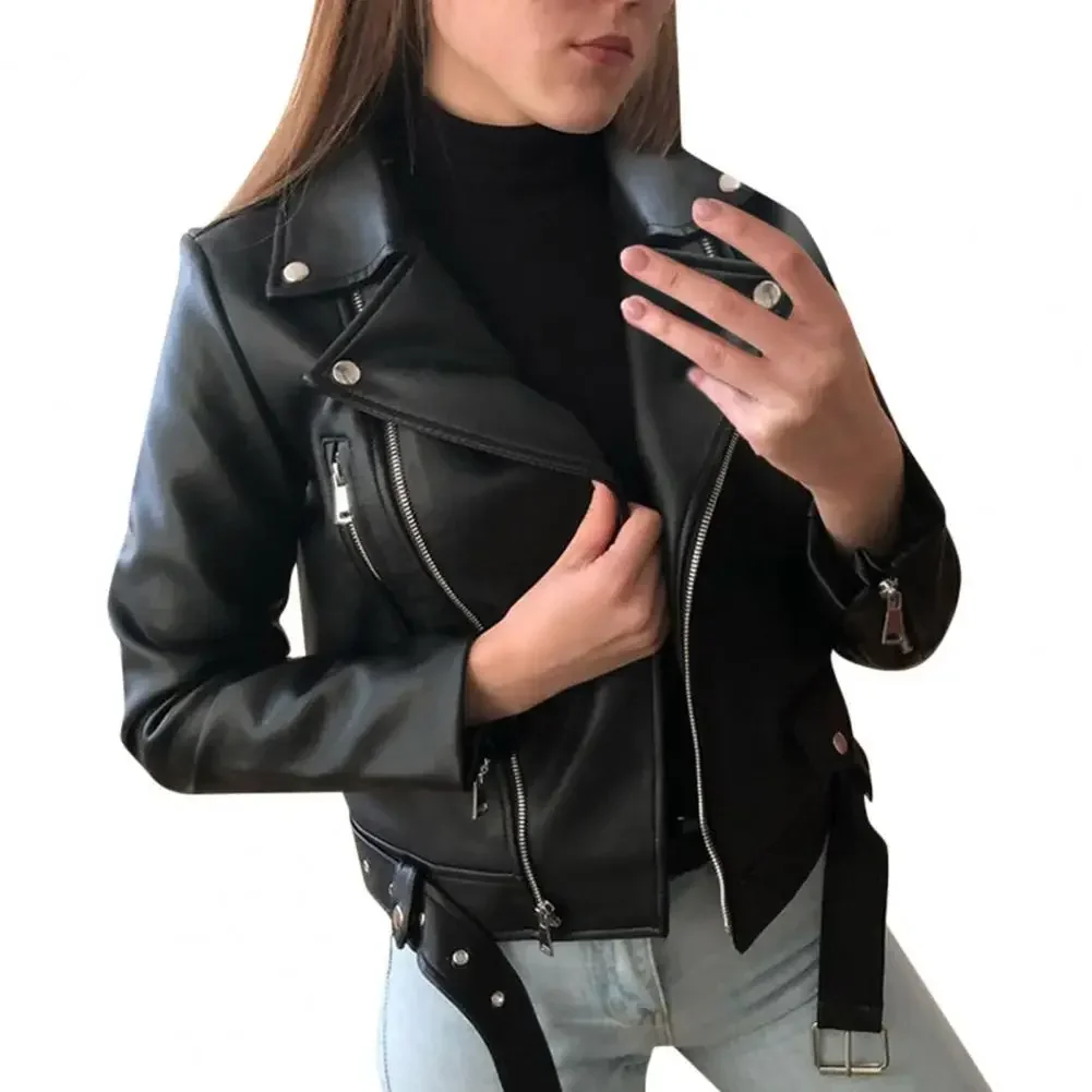 Veste en similicuir imperméable pour femme, veste de motard, manteau pour femme, document solide, automne et hiver