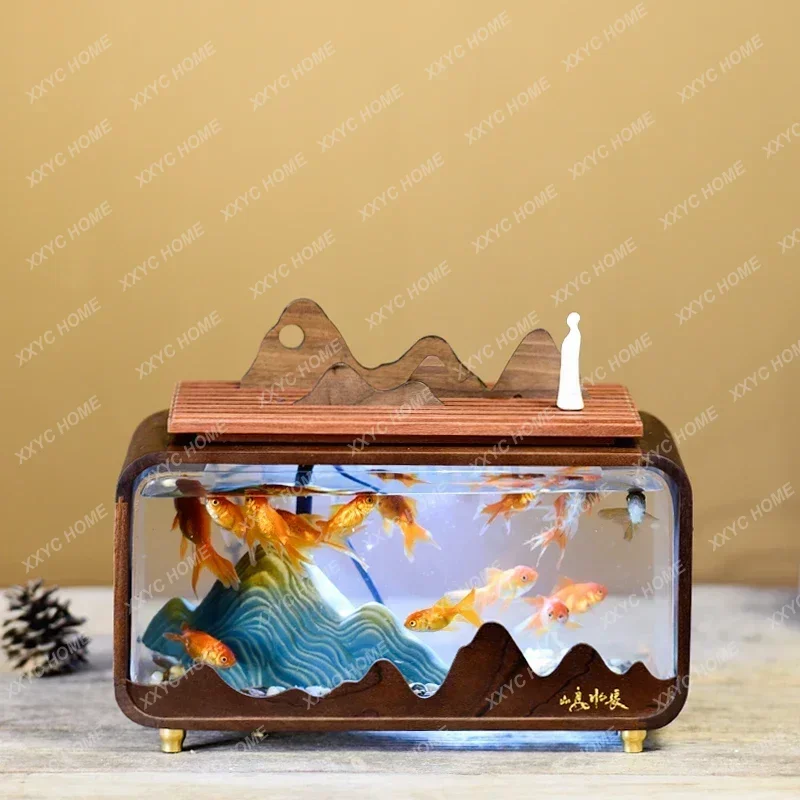 Black Walnut Solid Wood Small Desktop Fish Tank Ecological Super White Living Room Goldfish Creative Self-Circulation