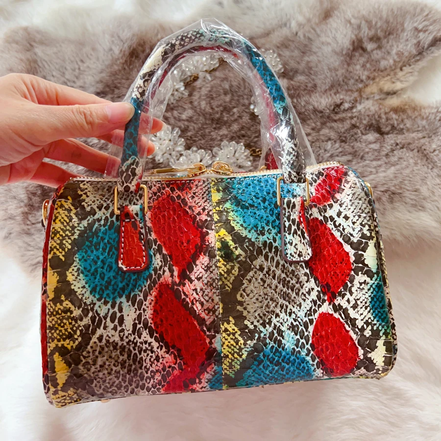 

Новинка 2023 года, женская сумка на плечо из змеиной кожи, модная женская мини-сумка из натуральной кожи, бостонская сумка небольшого размера, красочная сумка 45
