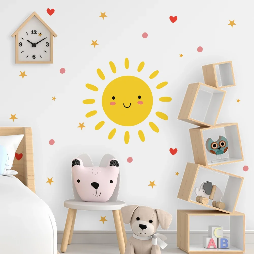 Smile Sun Cartoon Wall Stickers for Kids roon Nursery Kindergarten Wall Decor Removable PVC Wall Decals Eco-Friendly Art Murals