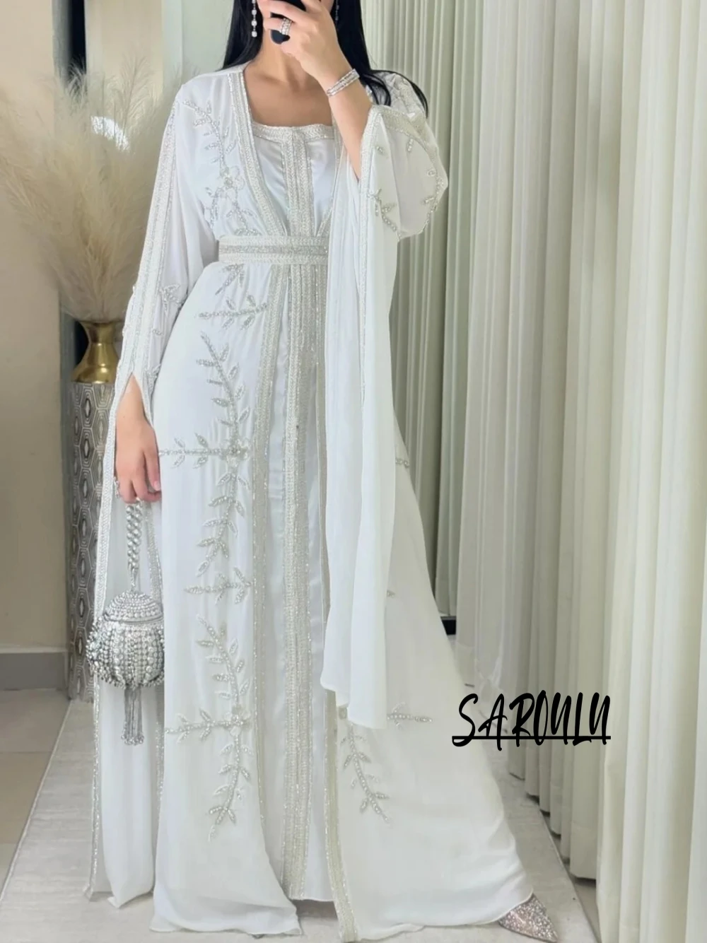 

Delicate Lace A Line Arabic Evening Dress Party Kaftan Luxurious Beading Cocktail Gown Long Sleeves Customized Banquet Wear