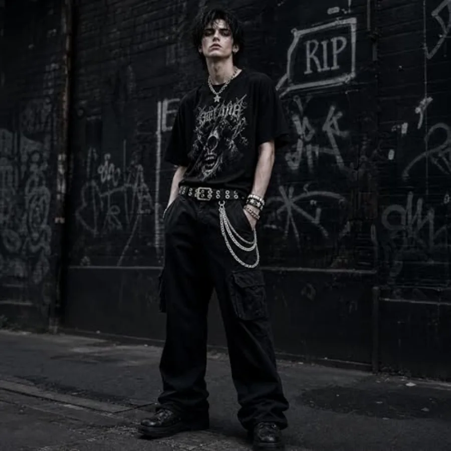Studded Belt Set for Men Women, Emo Punk Belt with Bracelet and Pants Chain, Y2K Goth Grunge Jewelry Accessories view 6
