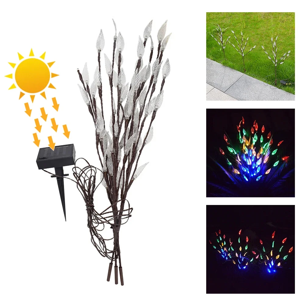 Solar Lamp Leaf Lawn Light One Drag Three Tree Branch Waterproof Garden String LED Decoration Illuminated Grass Outdoor Lighting