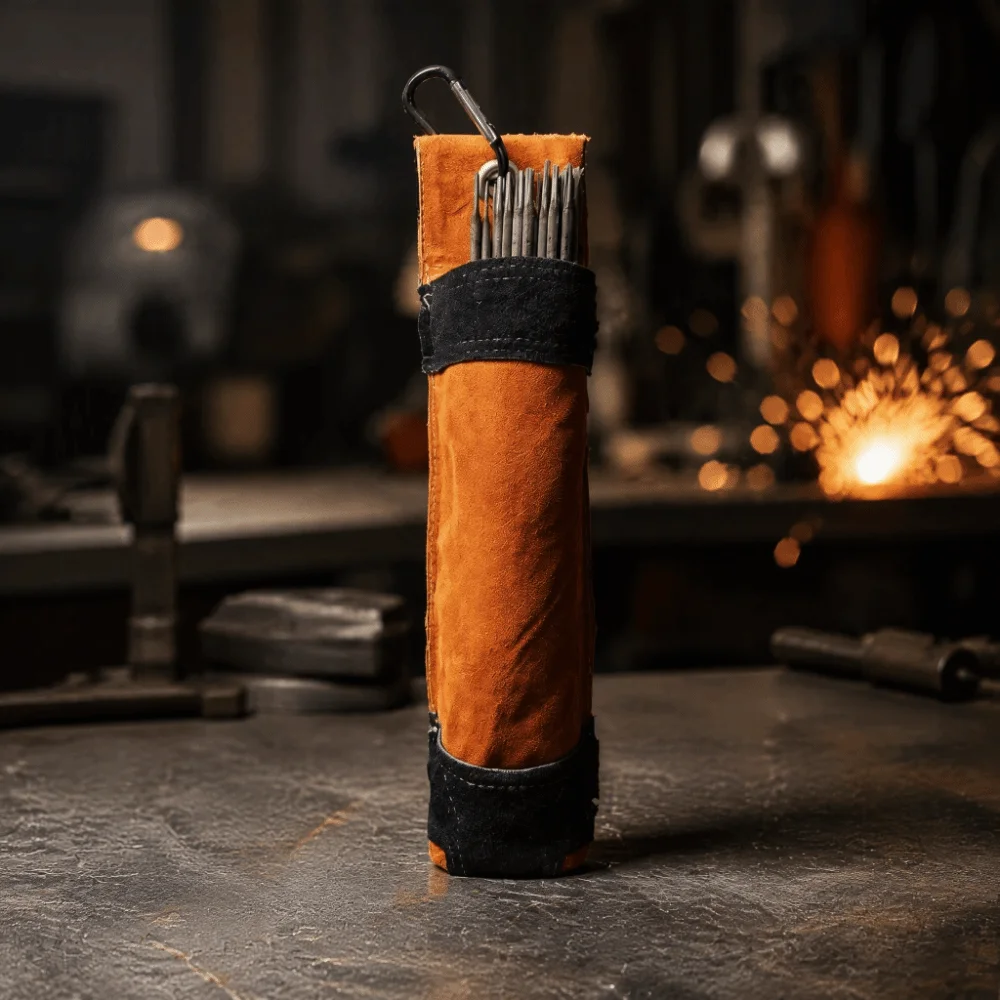 Cowhide Full Leather Welding Rod Bag Strong Wear-resisting Electric Arc Welding Rod Bag with Hook High Temperature Resistance