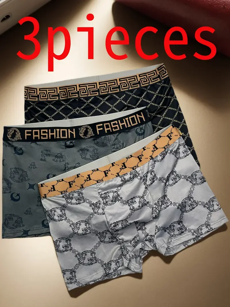 Men's 3PCS Fashion Printed Flat Corner Underwear Gold Fashion Youth Luxury Home Leisure Men's Boxing Pants Wholesale Discount