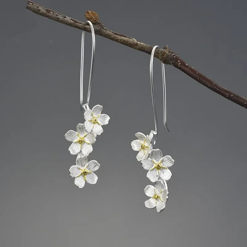 Fashion Elegant Forget-me-not Flower Sweet Dangle Earrings For Women 925 Sterling Silver Fashion 2023 New Custom Jewelry