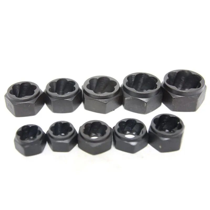 10PC Broken Nut Bolt Extractor Socket Head To Take Hexagonal Screw Tool Screws Remover Threading Tool Kit Black Nuts Set