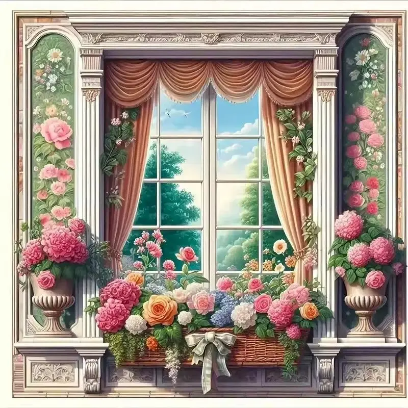 

GATYZTORY DIY Diamond Mosaic Window Picture Rhinestones Embroidery Landscape Full Square Round Painting Flower Handmade Gift