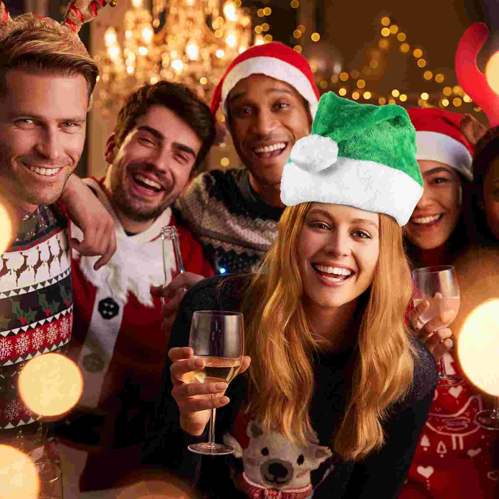 Gitter-Plüsch-Weihnachtsmütze für Männer und Frauen, Weihnachtsmann-Kostüm für leuchtende Weihnachten, kurze Party