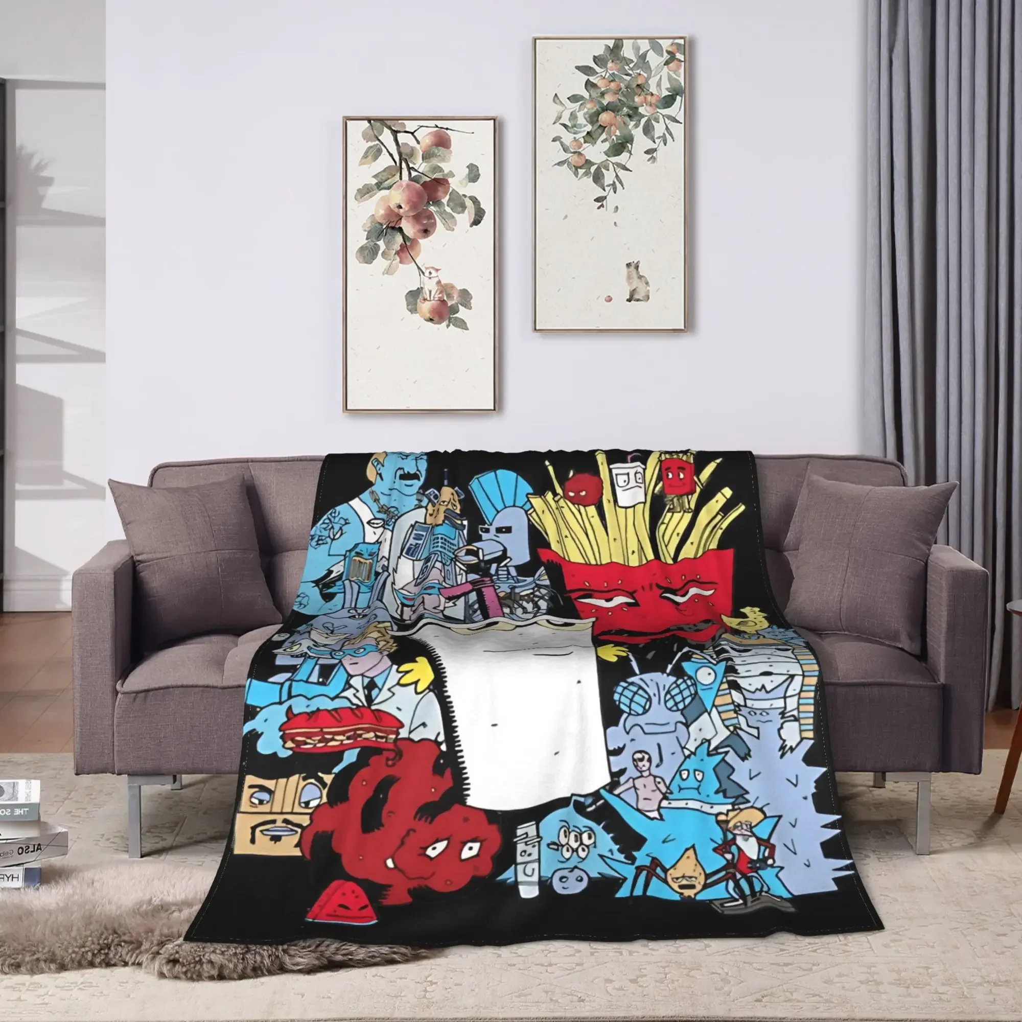 Funny Pop Culture Characters Group Art Throw Blanket for Couch Decor Novelty Gift for Movie Lovers