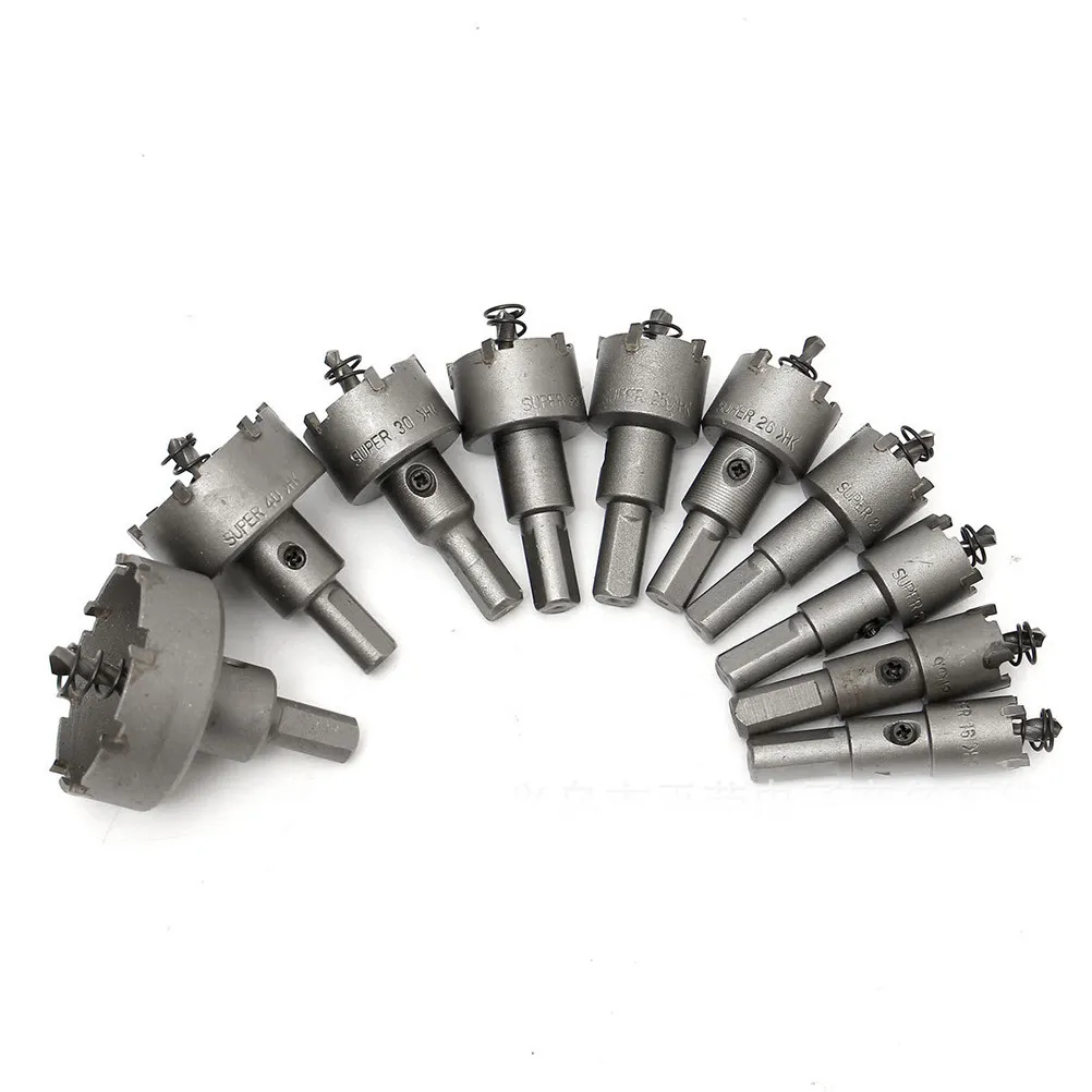 10Pcs Carbide Tip Drill Bit Hole Set 16-50mm Metal Hole Saw Stainless Steel Alloy High Wear Resistance Chip Removal Drill