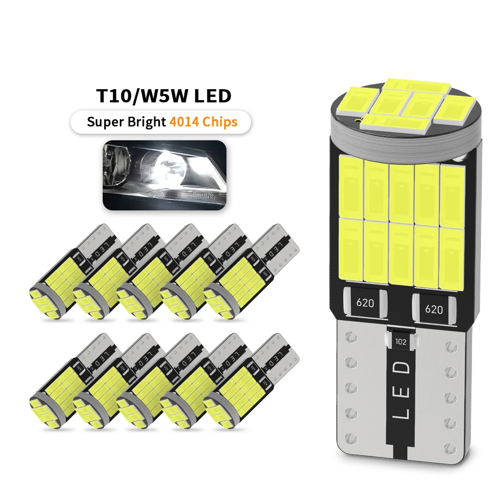 

2/10x W5W T10 Светодиодные лампы Canbus 4014 SMD 6000K 168 194 Led 5w5 для салона автомобиля купольная лампа для чтения номерного знака без ошибок