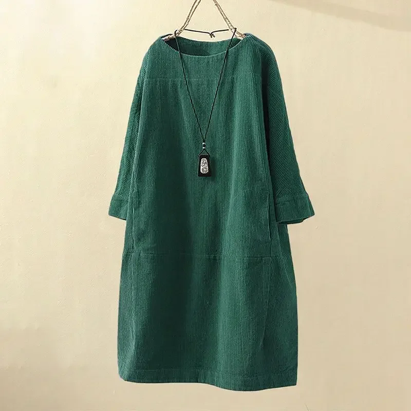 Corduroy Return To The Ancients Solid Color Dresses Loose FatMM Large Size Women's Dress Loungewear New Autumn and Winter Models