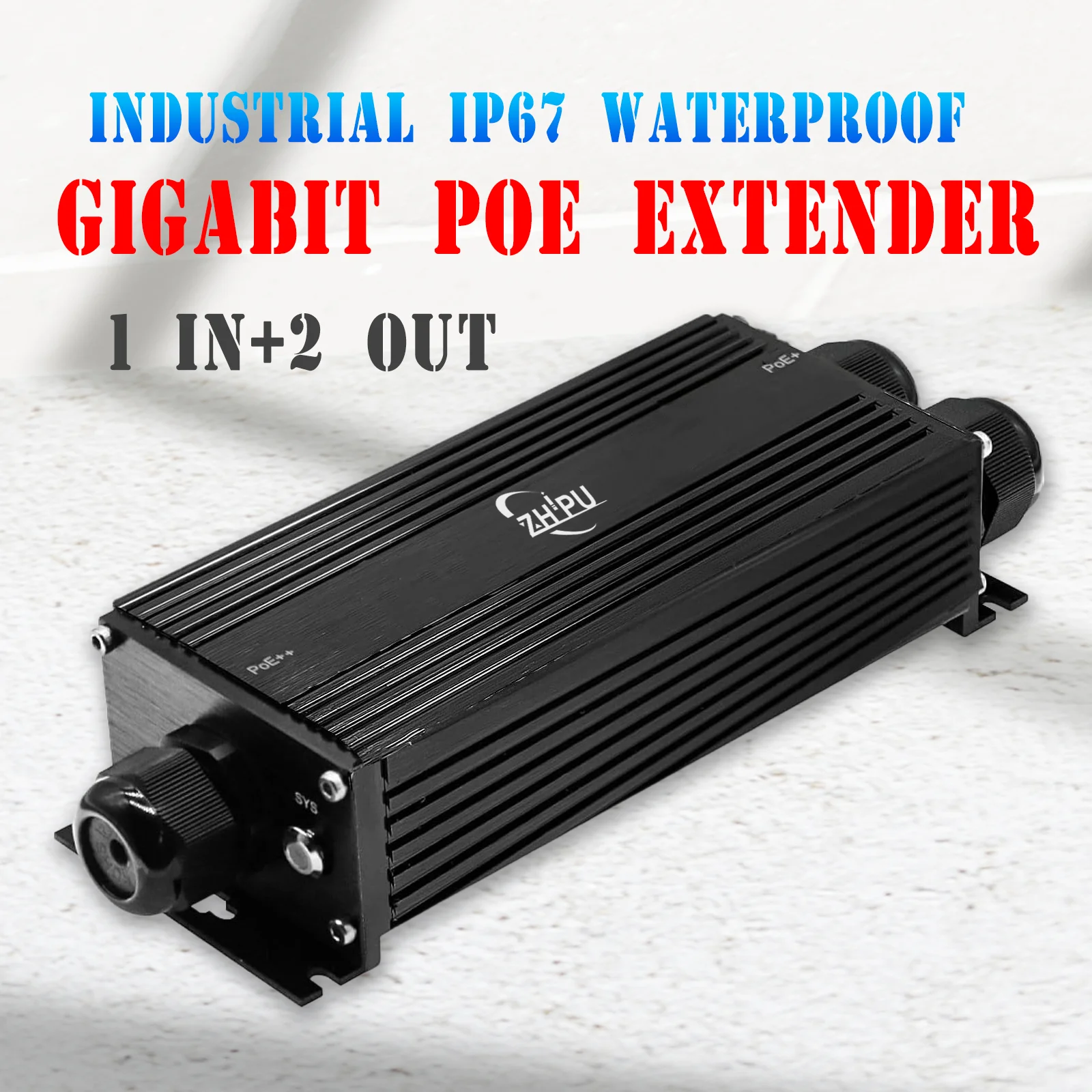 

1 in+2 Out 90W Input IP67 Waterproof Industrial Gigabit PoE Extender, 3-Level Cascade up to 400m for Surveillance/Outdoor use
