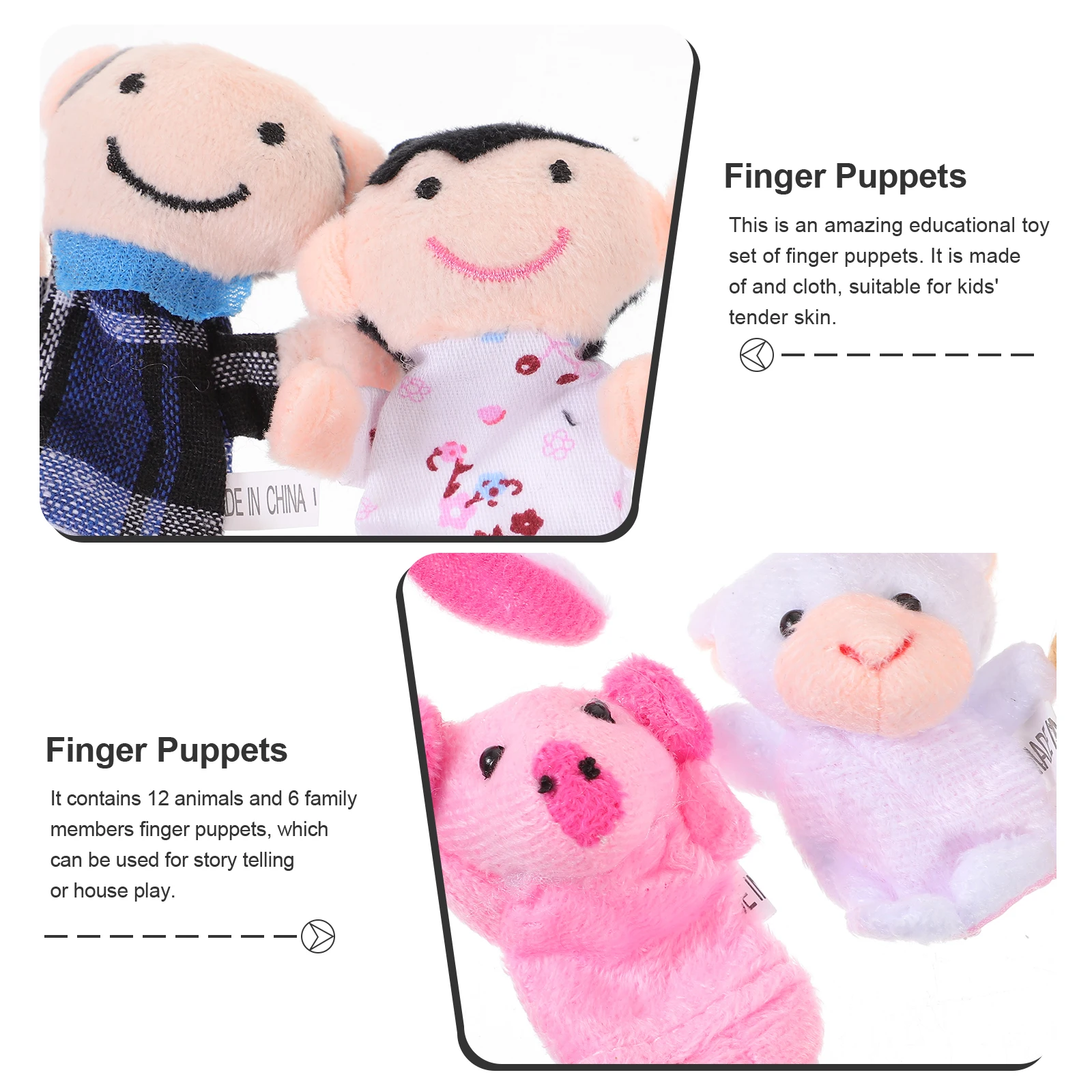 Marionnettes à doigts en forme d'animaux, 18 pièces, accessoires de maison de jeu, jouets éducatifs du zodiaque chinois pour bébé