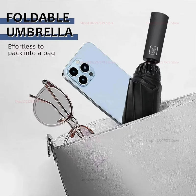 24 العظام الغراء الأسود مظلة أوتوماتيكية بالكامل مع عارضة سميكة ودائمة ثلاثة أضعاف مظلة مظلة قابلة للطي مقاومة للأشعة فوق البنفسجية #5