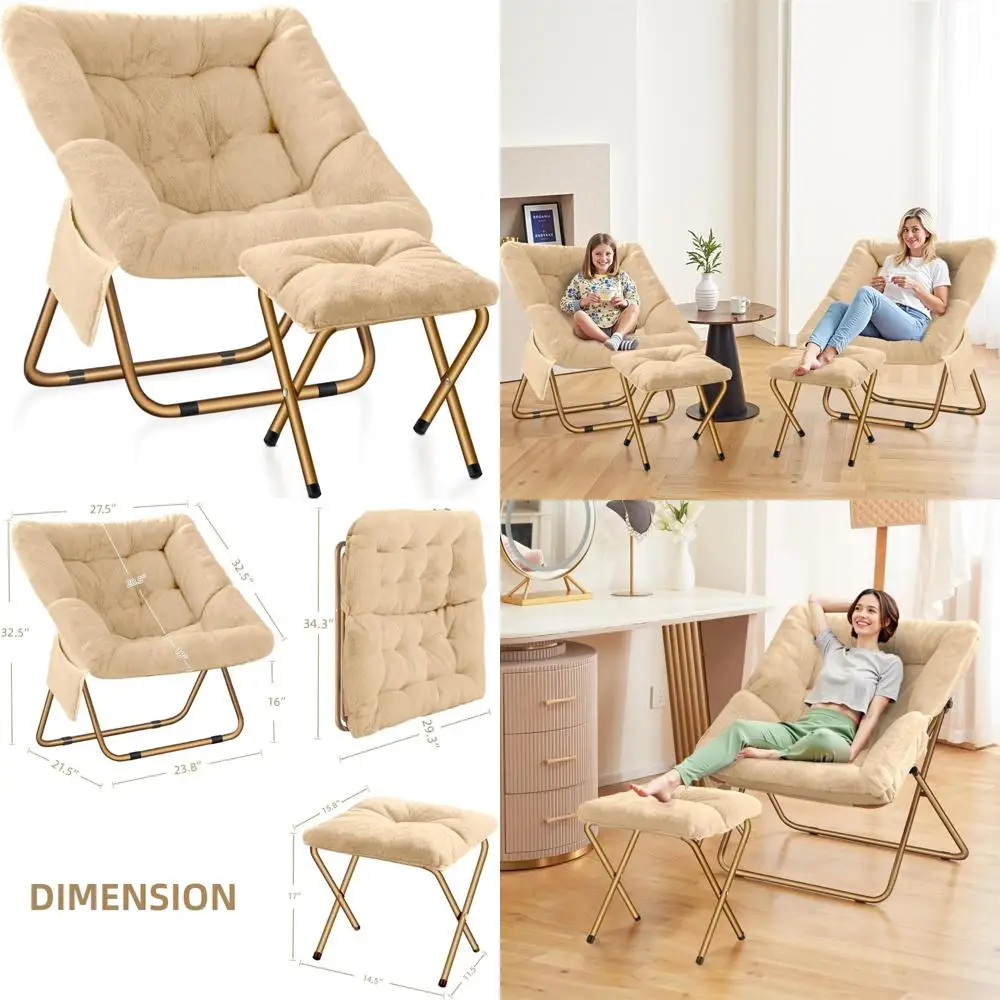 Folding Living Room Chair, Soft Faux Fur Lounger for Bedrooms, Ideal Reading Seat for Adults and Kids, XL Size Comfortable Relax