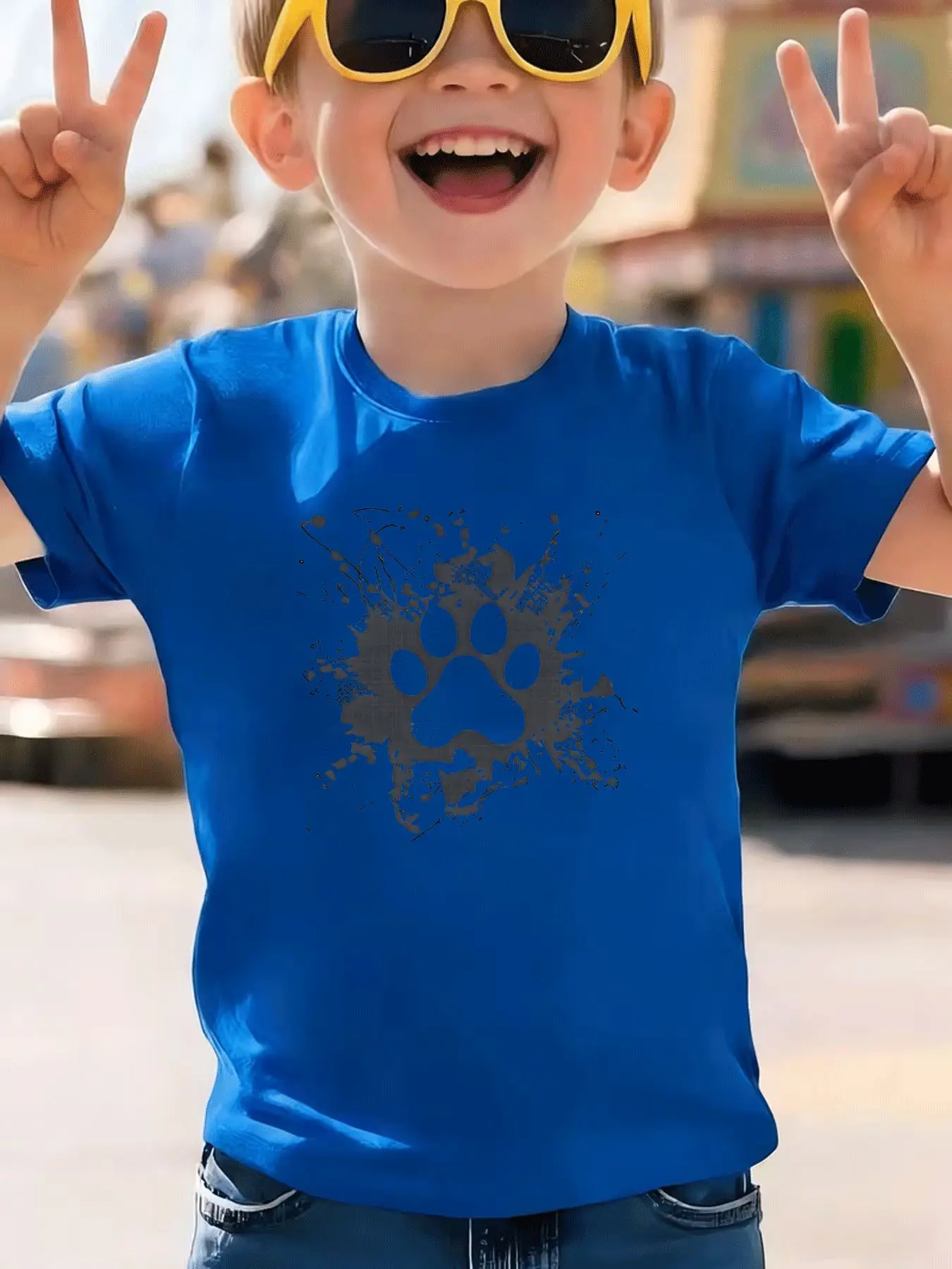 Summer Casual Trend Paw Print Pattern Children's T-shirt Street Style Skin Friendly Holiday Gift Daily Wear Parent-child Outfit
