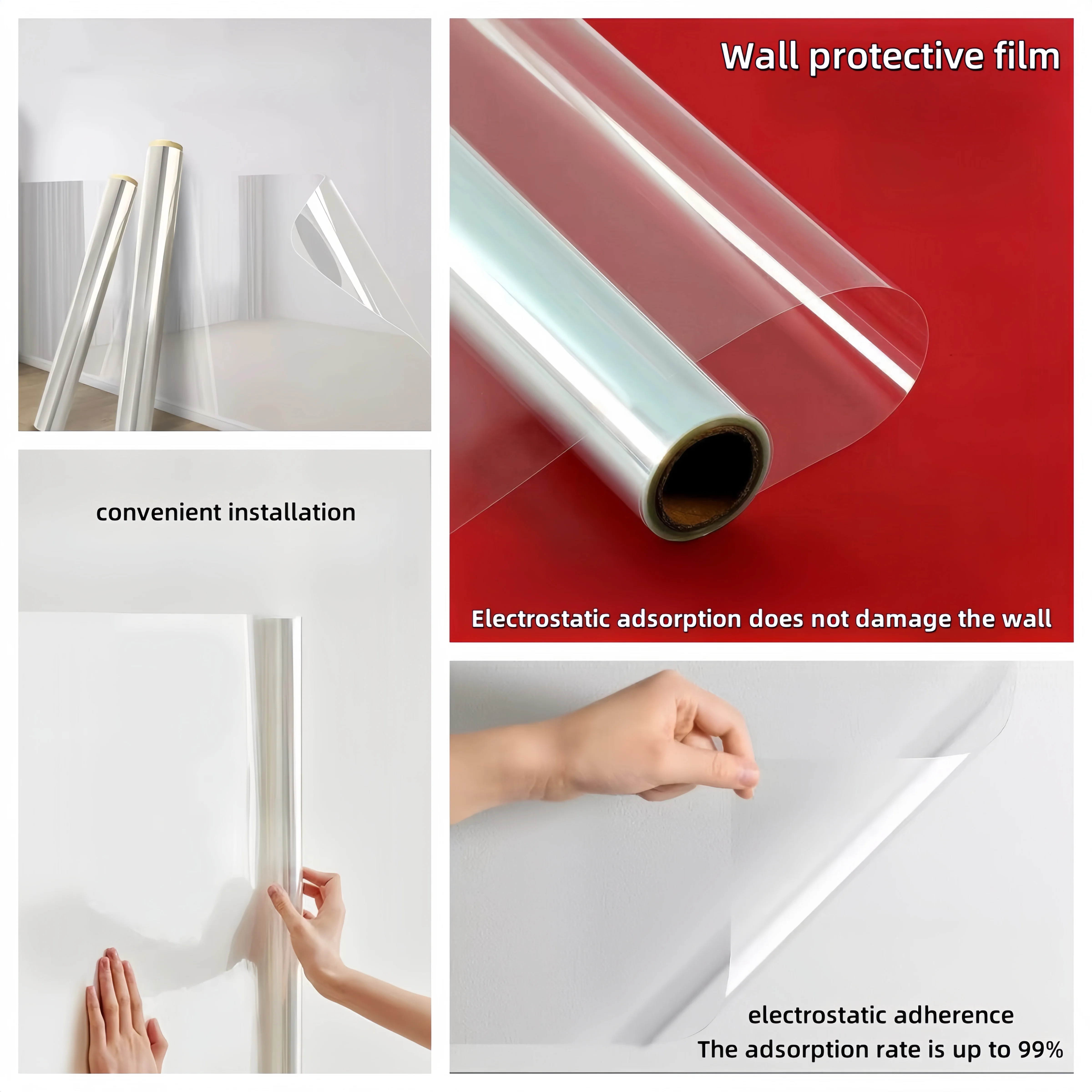 Static Wall Protective Film Transparent Self-Adhesive Glue-Free Electrostatic Adsorption Does Not Damage the Wall Waterproof Anti-Dirty Wall Kitchen Wallpaper