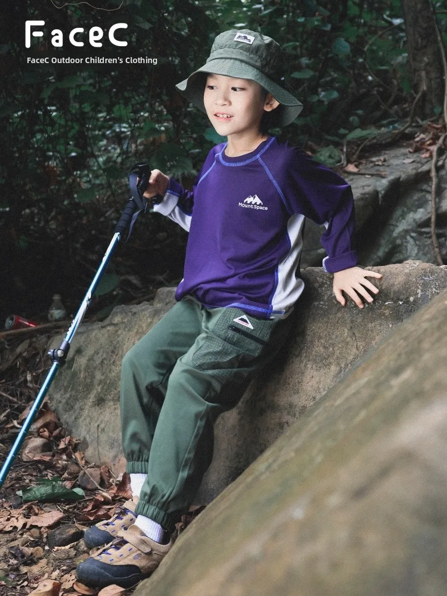 Color Block Outdoor Work Pants for Boys Spring New Style Elastic Waist Long Trousers with Pockets Baggy Fit Kids Clothing