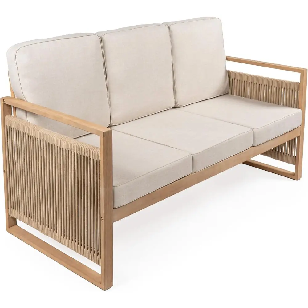 

SB1002A Gable 3-Seat -Century ern Roped Acacia Wood Outdoor Soa with Cushions Scandinavian, Classic, Transitional, Industrial or