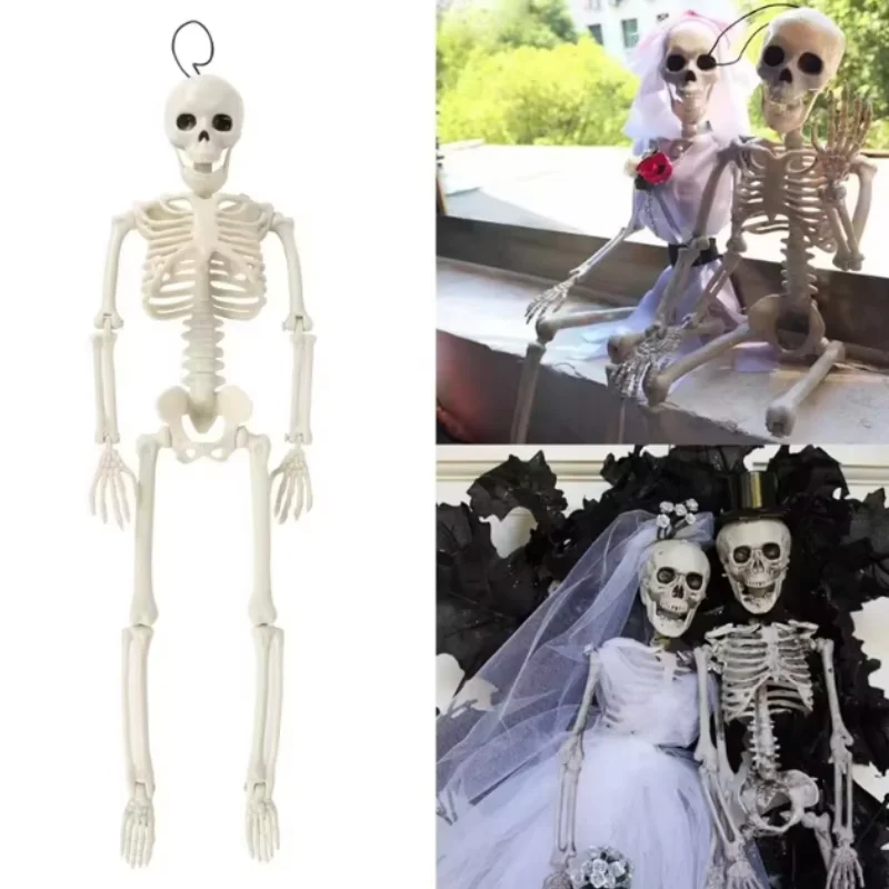 Skeleton Halloween Decorations 40cm Posable Funny Lifelike Plastic Skeletons for Haunted House Graveyard Scene Party Props Decor