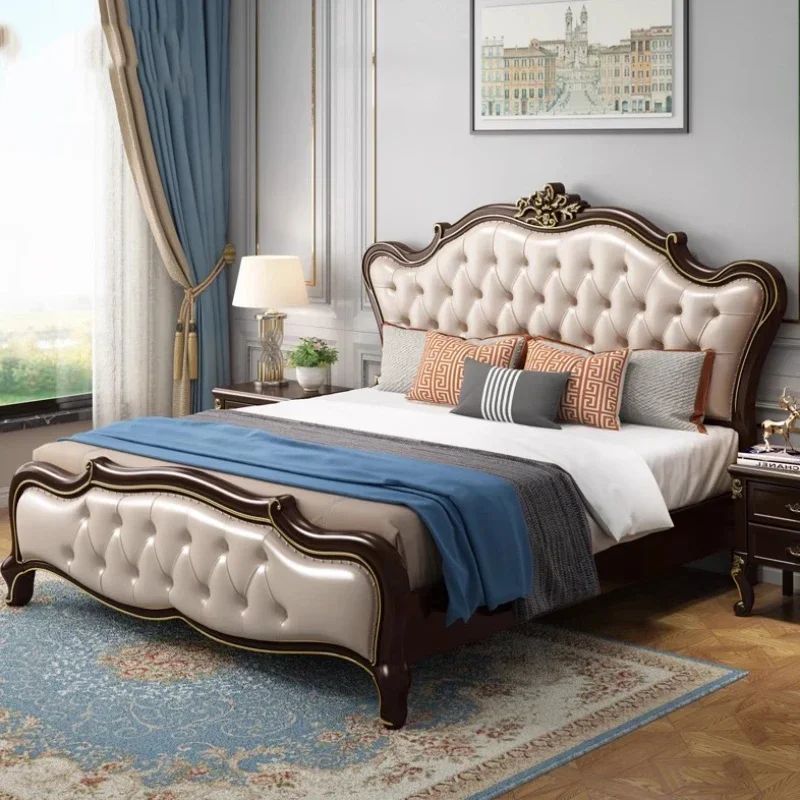 

European Luxury Double Bed Modern Whitr King Aesthetic Frame Double Bed High End Sleeping Lit Deux Place Furniture For Bedroom