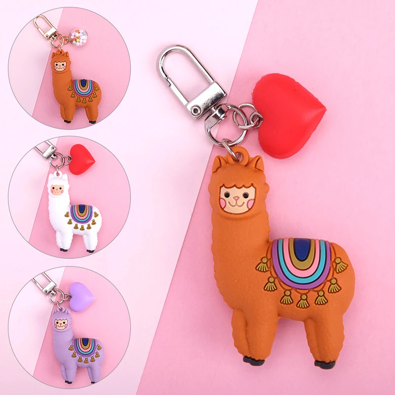 Fashion Cute Alpaca Keychain Qualitied Original Cartoon Lamb Keyrings Simulation Animals Pendant for Girls Jewelry Birthday Gift